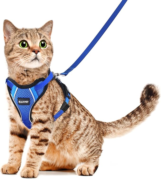 Halypet Cat Harness and Leash Set [H500 Pro Escape Proof Cat Harness for Walking, Adjustable Breathable Soft Travel Cat Leash, Reflective Strips Kitten Harness
