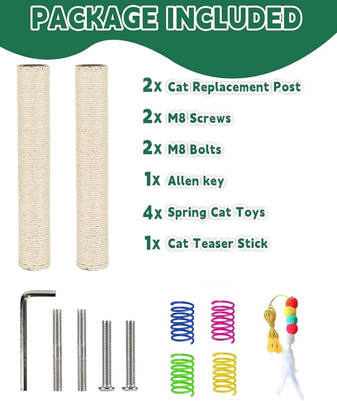 BNOSDM 2 Pcs 15.75”x3.15” M8 Cat Tree Scratching Post Replacement Parts for Indoor Cats Tower Rope Scratch Poles Refill Natural Sisal Part for Refurbishment Hemp White