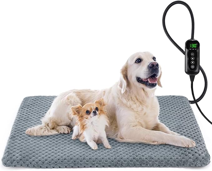 INVENHO Pet Heating Pad, Waterproof Adjustable Temperature Dog Cat Heating Pad with Timer, Indoor Pet Heating Pad for Cats Dogs Electric Pads for Dogs Cats, Pet Heated Pad (L: 35" x 24")