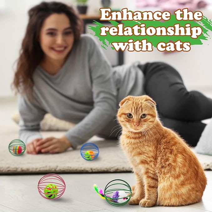 Andiker Cat Toy Ball,6pcs Cat Interactive Toy for Cats,Caged Mouse and Ball for Cats to Chase and Grab (Ball Toy)
