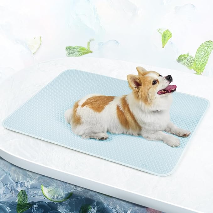 Mora Pets Dog Cooling Mat Breathable Cooling Pad for Dog Cats Washable Pet Cooling Mat for Indoor Outdoor Pets with Non-Slip Bottom 40x28 inch Light Blue Large