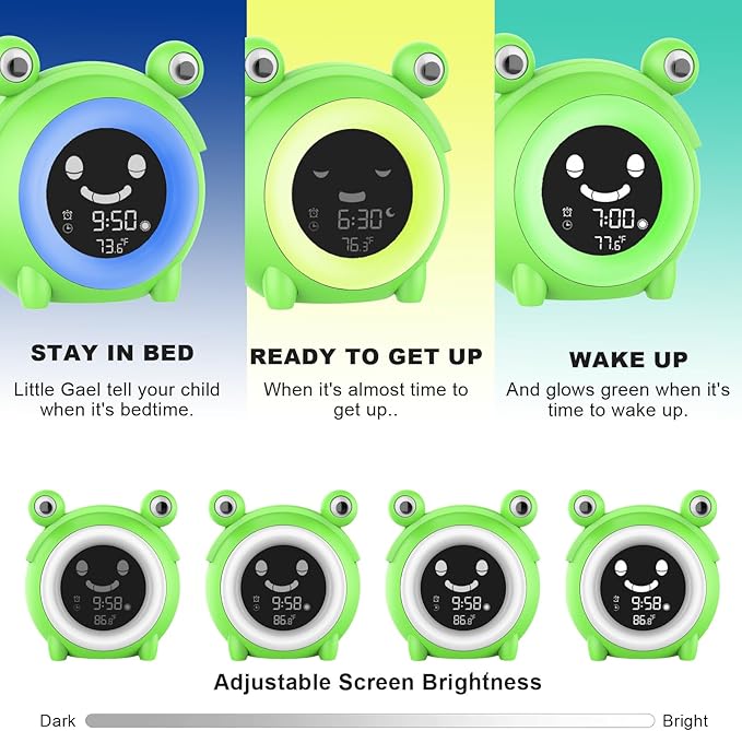 Alarm Clock for Kids Sleep Training Clock with Night Light, Sound Machine, Nap Timer, Snooze, 12/24H, Cute Bedside Clock for Toddlers Girls Boys, Birthday Gift