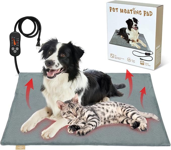 Vannon Large Pet Heating Pad, Heated Cat Dog Bed with Chew Resistant Cord, Outdoor Heated Mat for Dog House, Adjustable Indoor Warming Mat for Dogs, Waterproof & Overheat Protection, 35.4'' × 23.6''