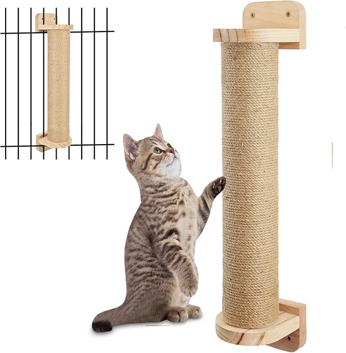 Wall Mounted Cat Scratching Posts for Cats and Kittens - Indoor Cat Activity Tree with Jute Rope Scratcher, Solid Wood Cat Wall Furniture