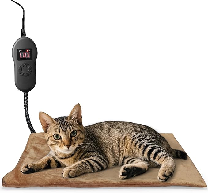 NAMOTEK Pet Heating Pad Adjustable Temperature with Timer, Waterproof Heated Mat with Chew Resistant Cord, Auto Power-Off Electric Indoor Pet Heat Pad for Dogs and Cats