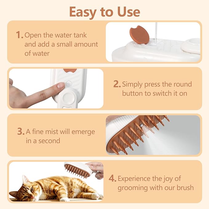 3-in-1 Cat Steam Brush for Shedding, Rechargeable Cat Brush with Gentle Mist, Pet Hair Steam Brush for Cats and Dogs, Spritz Defur Comb for Cats (White)
