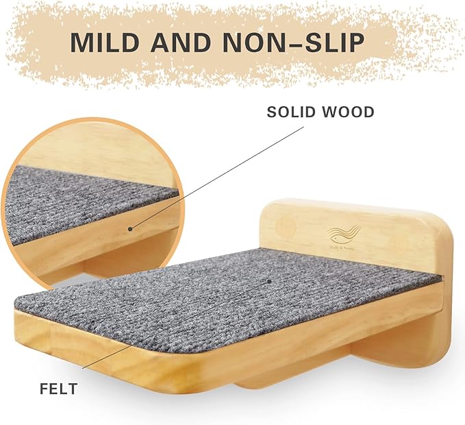 Molly & Nemo Cat Climbing Shelf Wall Mounted,Cat Climbing Step,Wooden Cat Stairway with Felt for Cat Climbing and Playing(Small )