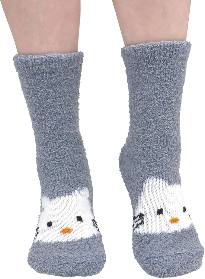 BambooMN Super Soft Warm Cute Women's Animal Non-Slip Fuzzy Fluffy Crew Winter Home Socks