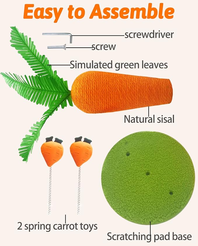 BNOSDM Rabbit Scratching Post Carrot Bunny Scratch Toy Cute Small Animals Scratcher with Interactive Spring Toy for Indoor Rabbit Bunny