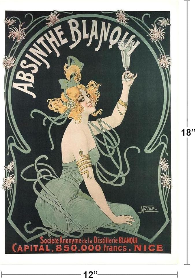Absinthe Blanqui by Nover Art Nouveau Vintage Advertisement Ad Anise Spirit French Nice France Liquor Drinking Bar Whiskey Cocktail Decoration Cool Wall Art Print Poster 12x18