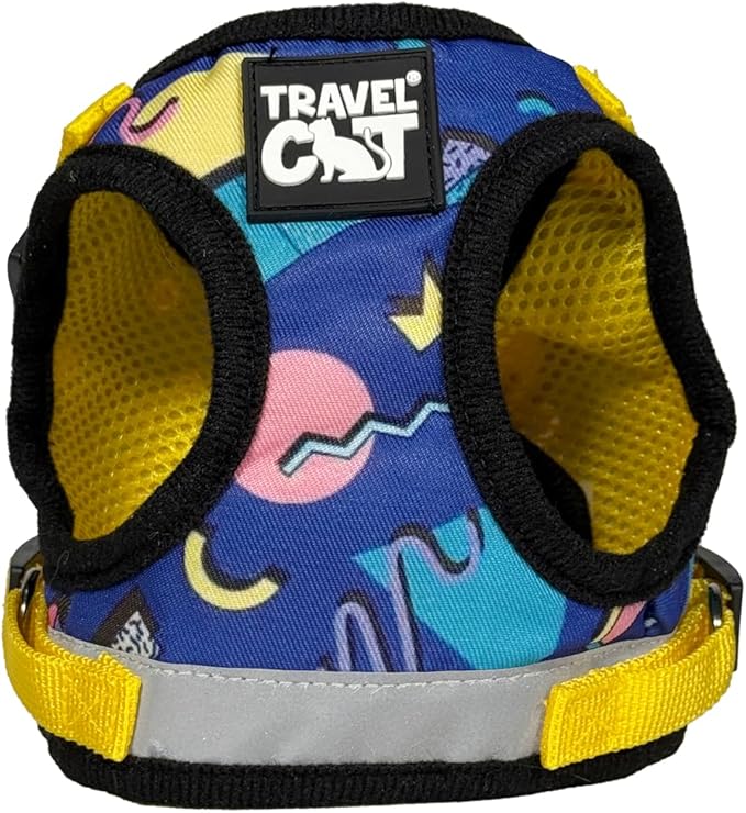 Travel Cat Harness and Leash Set - Adjustable Fit Mesh Cat Harness and Reflective Strap - Comfort Escape Proof Harness for Cats, Kitten for Outdoor Walking, Hiking (Small, 90s Cat)