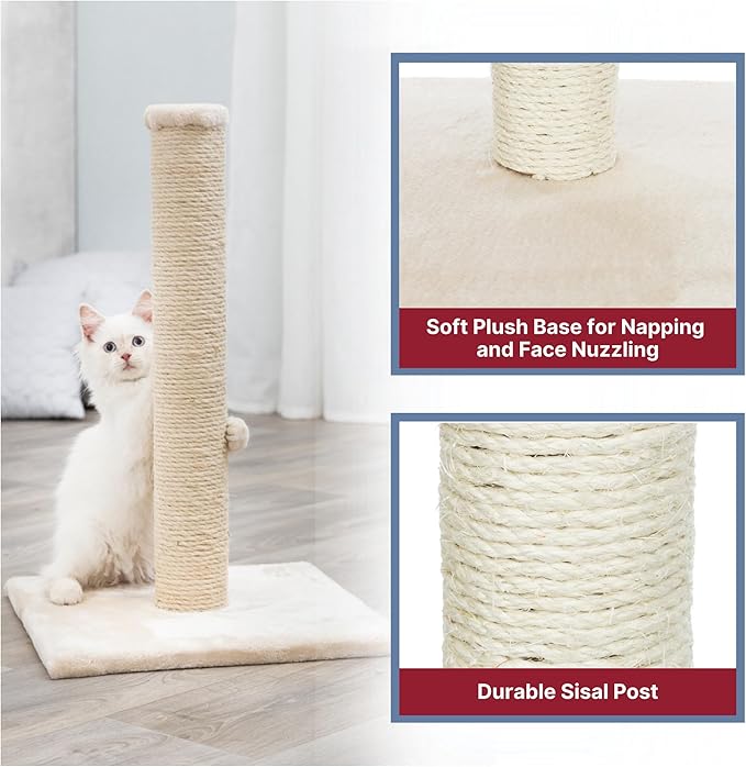 TRIXIE Parla Cat Scratching Post 24.4 Inch - Cat Scratcher with Soft Fabric Covering Base and Durable Sisal Rope - in Beige