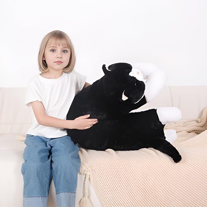 40'' Large Cat Sleeping Long Plush Pillow Toy, Milk Black White Kitty Soft Cat Stuffed Animals, Big Kitten Plushies Cute Doll Gift for Kids Girls Boys, Birthday