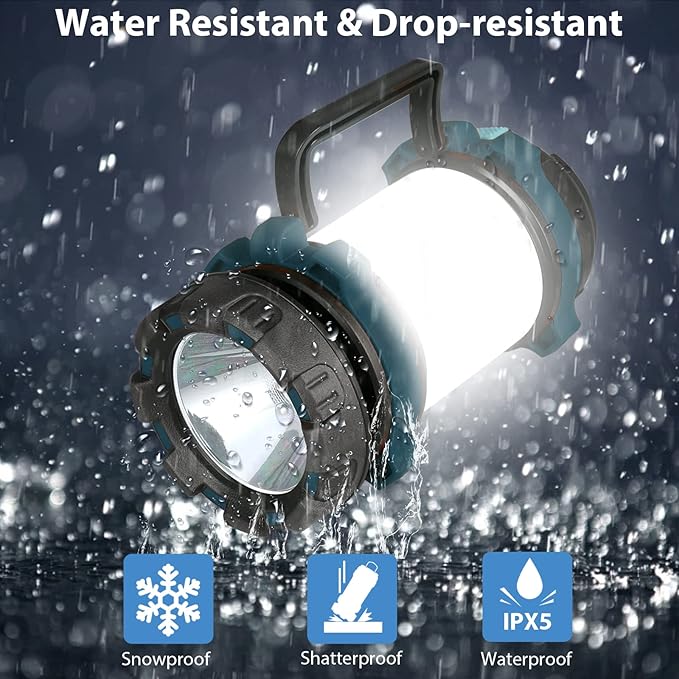 2 Pack Camping Lantern, Outdoor LED Camping Light, Rechargeable Flashlights with 1000LM, 6 Modes, 4000mAh Power Bank, IPX5 Waterproof Portable Emergency Camp Light for Hurricane Survival - Blue