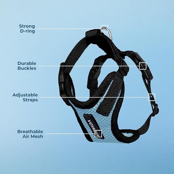 Voyager Step-in Lock Pet Harness - All Weather Mesh, Adjustable Step in Harness for Cats and Dogs by Best Pet Supplies - Baby Blue/Black Trim, L