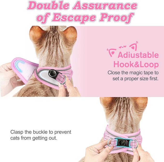 Cat Harness and Leash for Walking Escape Proof, Adjustable Kitten Vest Harness Reflective Soft Mesh Puppy Harness for Outdoor, Comfort Fit, Easy to Control (NPink, M)