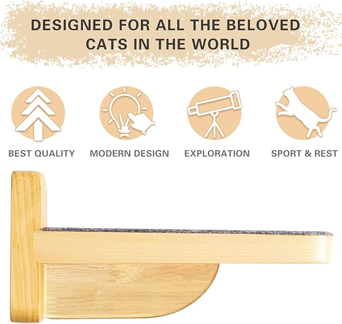 Molly & Nemo Cat Climbing Shelf Wall Mounted,Cat Climbing Step,Wooden Cat Stairway with Felt for Cat Climbing and Playing (Large)