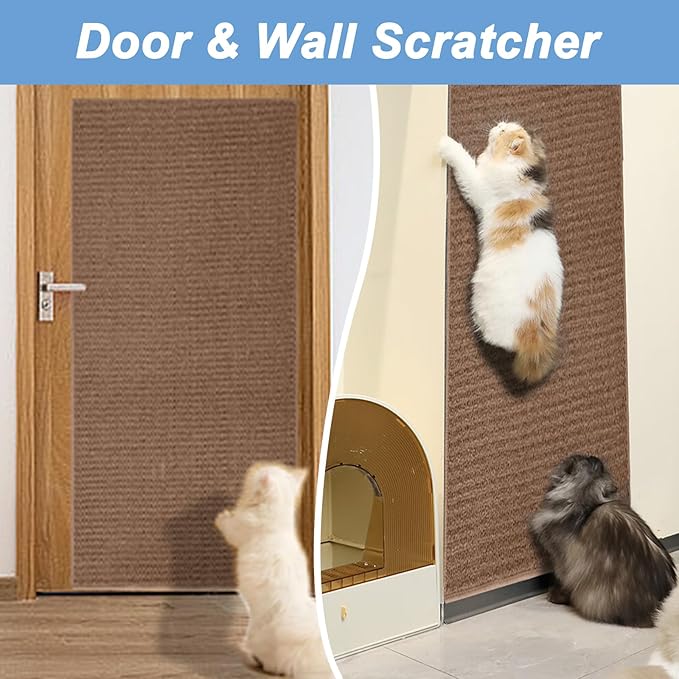 Cat Wall Climbing Carpet, Cat Wall Scratcher Mat Pad Rug, 71" X 25.6" Thickened Extra Large Size, Furniture Couch Sofa Protector Scratching Post with Fixed Nails Double Sided Strong Sticky Tape Brown