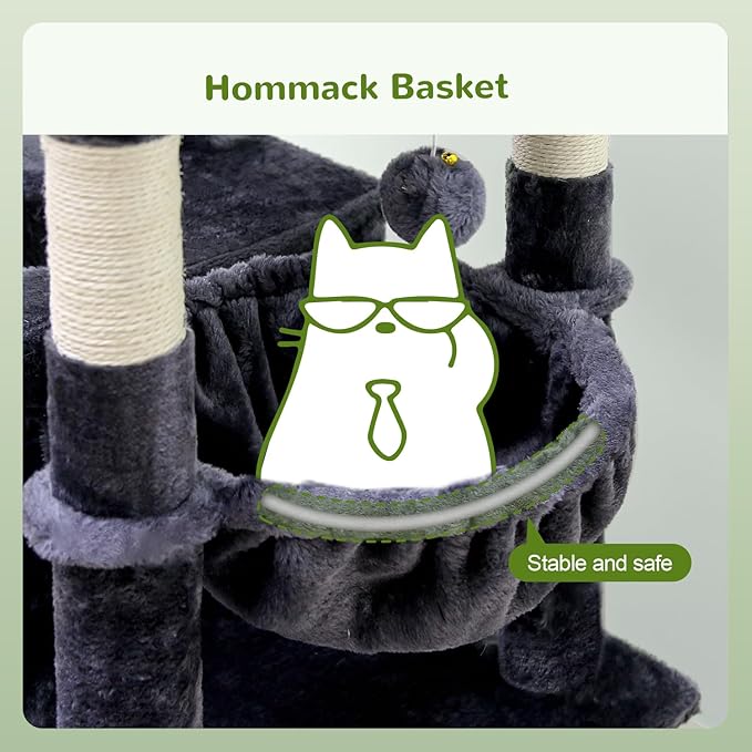 S72 Heavy Duty Cat Trees for Large Cats, Sturdy 72in Maine Coon Cat Tree for Large Cats 20 lbs+ Heavy Duty Cat Tower for Adult Biggest Cats with 6 Scratching Posts, Hammock, Dark Gray