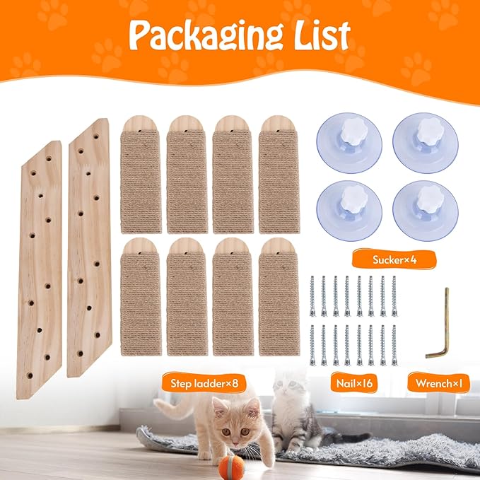 Cat Window Steps, Cat Window Ladder with 8 Steps, Cat Window Shelf for Cat Window Crawling, Indoor Cat Stairs for Window Pack of 2