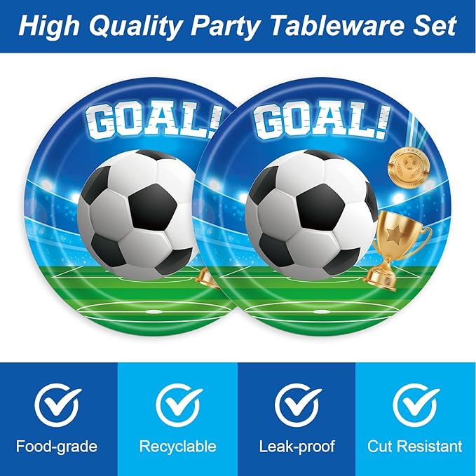 48Pcs Soccer Birthday Party Decorations Sports Theme Tableware Set Football Disposable Plates Napkins Forks Serves 16 Men’s Boy’s Soccer Birthday Party Decorations
