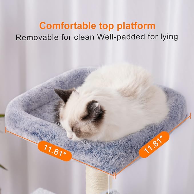 Heybly Cat Tree with Toy, Cat Tower condo for Indoor Cats, Cat House with Padded Plush Perch, Cozy Hammock and Sisal Scratching Posts, Pewter HCT004SPE