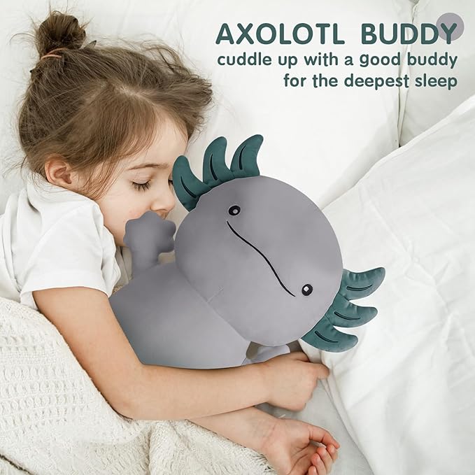 36 inch Cute Giant Grey Axolotl Plush Soft Long Body Pillow, Large Squishy Plushies Axolotl Stuffed Animals Toy, Gifts for Kids Boys Girls Birthday