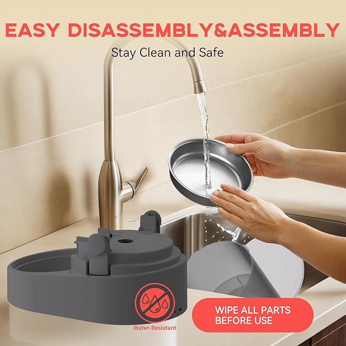 Automatic Cat Feeder, Rechargable 4L Cat Food Dispenser, Timed Pet Feeder with Dry Food Dispenser,Auto Feeder Up to 6 Meals, 6 Portions Per Meal - Grey