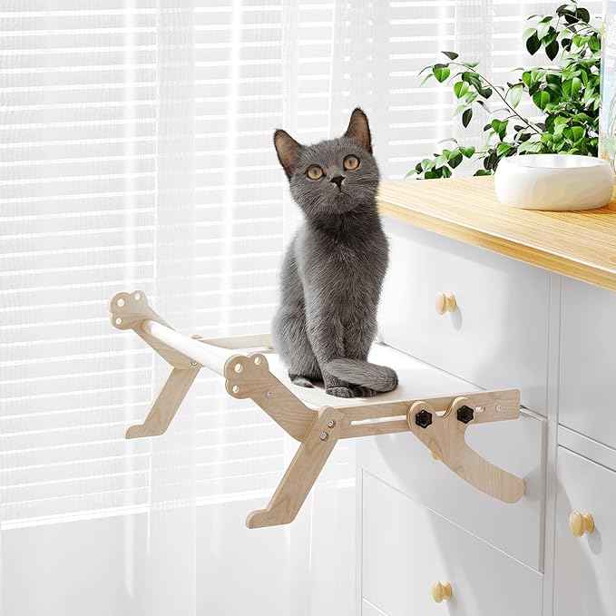 3 in 1 Cat Perch Cat Window Perch Adjustable Cat Window Hammock for Indoor Free-Standing Large Cat Sleeping Bed Seat Shelves for Windowsill Bedside Drawer and Cabinet Holds Up to 40 lbs