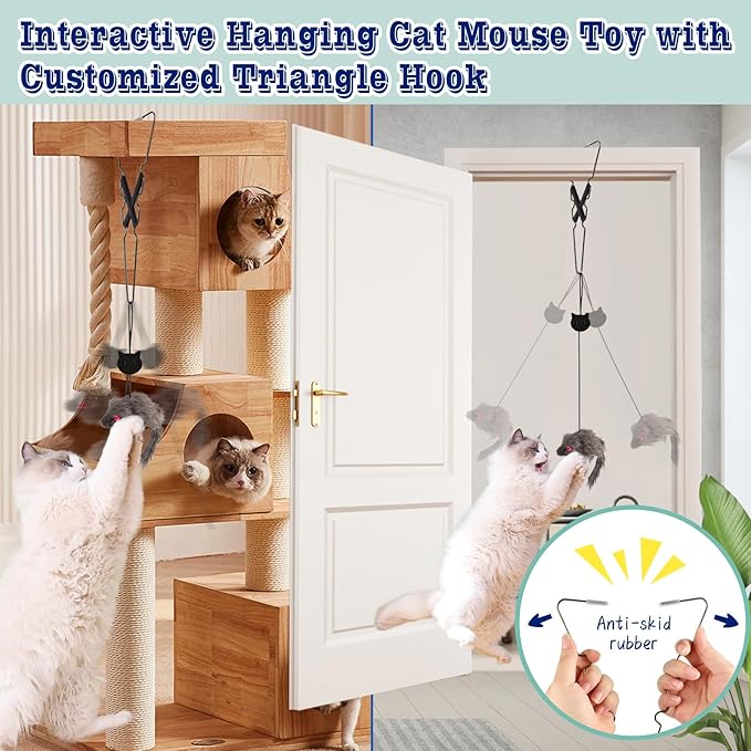 1 Pack Interactive Cat Feather Toys Doorway Cat Toys for Indoor Cat Interactive Door Hanging Cat Toys Retractable Teaser Toy Over the Door Cat Toys Mouse Hanging String Toys for Cats (Single)