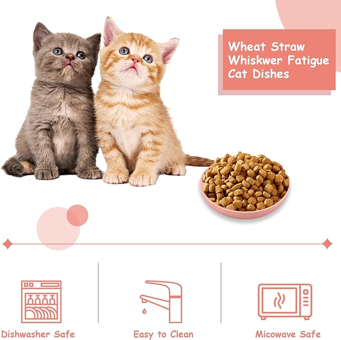 6-Pieces Whisker Fatigue Cat Bowl - 5.5 Inch Shallow Cat Food Dish Wide Cat Wet Feeding Bowls, PET Plate for Kittens and Short Legged Cat, Wheat Straw