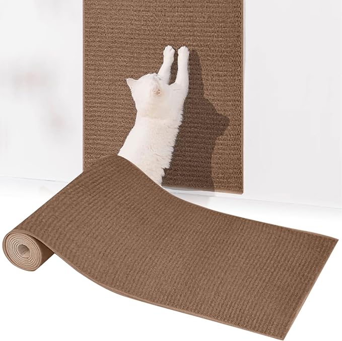 Cat Wall Climbing Carpet, Cat Wall Scratcher Mat Pad Rug, 71" X 25.6" Thickened Extra Large Size, Furniture Couch Sofa Protector Scratching Post with Fixed Nails Double Sided Strong Sticky Tape Brown