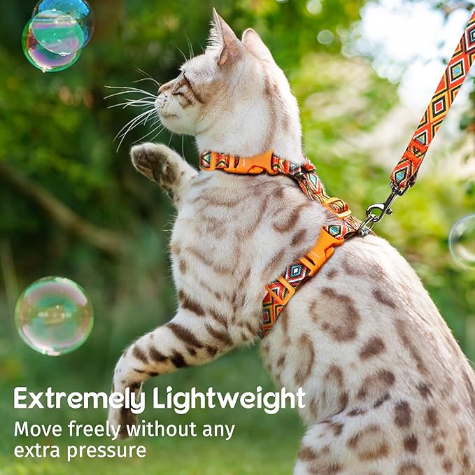 Dooradar Cat Harness and Leash, Escape Proof Adjustable Kitten Vest, Lightweight Soft Pet Straps, Easy Wearing for Small Medium Kitty Safe Walking Travel Control, Orange & Black, S