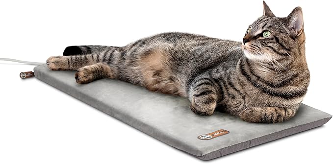 K&H Pet Products Heated Thermo-Kitty Mat, Indoor Heated Cat Bed, Pet Heat Pad for Indoor Cats and Small Dogs, Cat Heating Pad, Electric Thermal Warming Cat Bed Mat, Gray 12.5 X 25 Inches