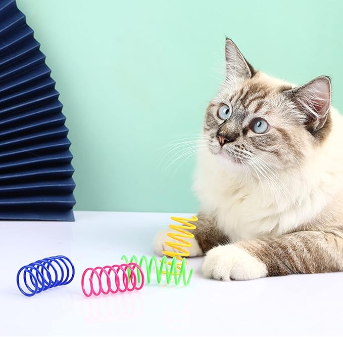 40 Pack Cat Spring Toys, Durable Plastic Coils for Indoor Active - Colorful 1 Inch Spirals Spring Fitness Play for Cat Kitten Pets (multicolor-40Pack)