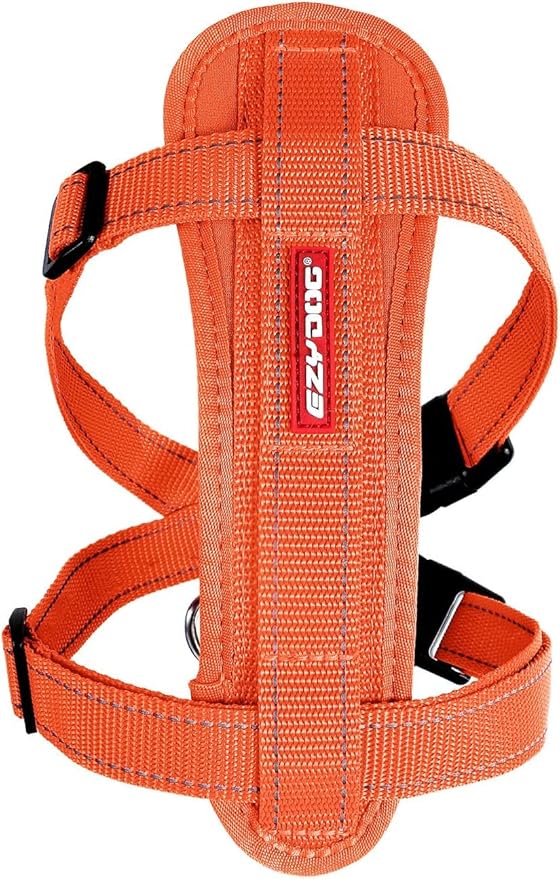 EzyDog Premium Chest Plate Custom Fit Reflective No-Pull Padded Comfort Dog Harness - Perfect for Training, Walking, and Control - Includes Car Restraint Attachment (X-Small, Orange)