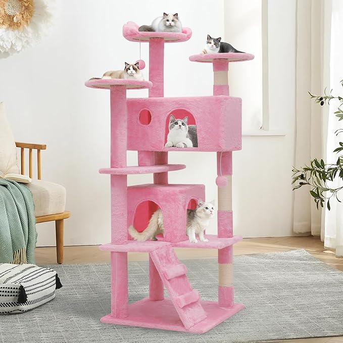 MoNiBloom Cat Tree, 54 Inch Cat Tree Tower with 2 Cat Condo, Cat Tower with Scratching Post, Cat Climbing Tower, Cat Tree for Indoor Cats, Soft Pink