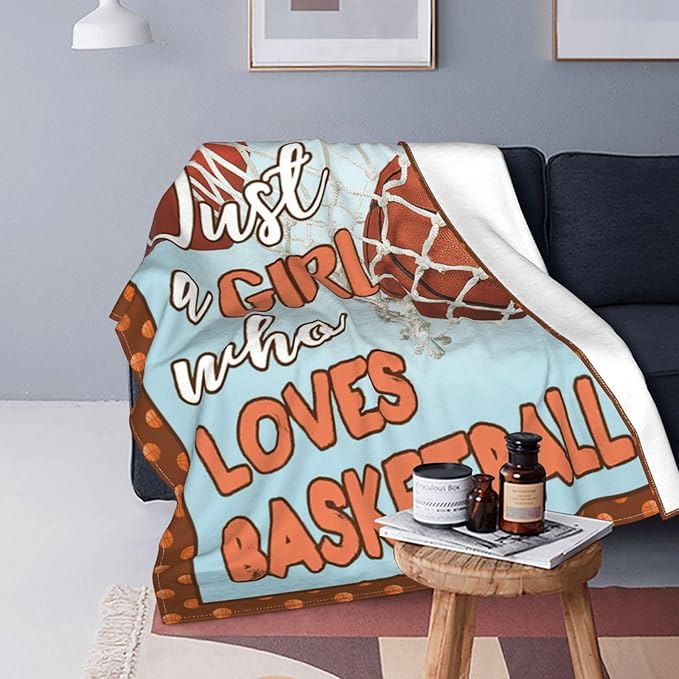 Basketball Blanket Just A Girl Who Loves Basketball Decor Throw Blanket Super Warm Soft Plush Fleece Flannel Sport Theme Blanket Gifts for Girls Boys Winter Couch Bedding for Baby Kids Women 50"X60"