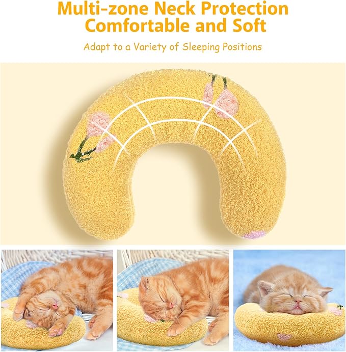 ucho Cats Kitten Pillow Cat Nap Plush, Puppy Purr Soothing Plush Cat Toy,Soft Fluffy Warming Pillow, Pet Calming Toy for Joint Relief Sleeping Improve Yellow