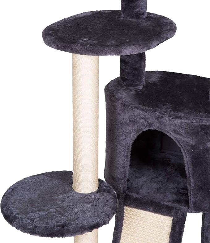Hey-brother Cat Tree with Scratching Board, Cat Tower with Padded Plush Perch and Cozy Basket, Multi-Platform for Jump, Smoky Gray MPJ005G