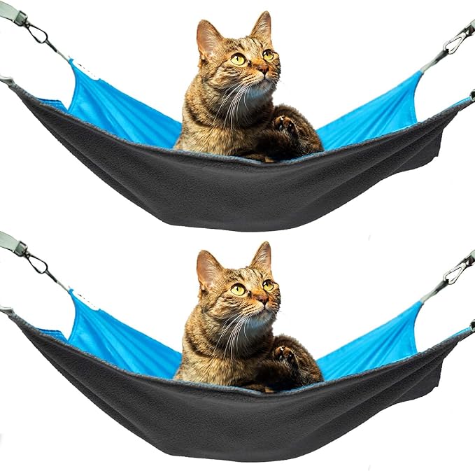 2 Pieces Cat Hammock,2 Pieces Reversible Cat Hanging Hammock,Cat Hammock Hanging for Cage,Washable Soft Outdoor Cat Mat,Waterproof Cooling Kittens Pad for Cats (Large, BlueBlue)
