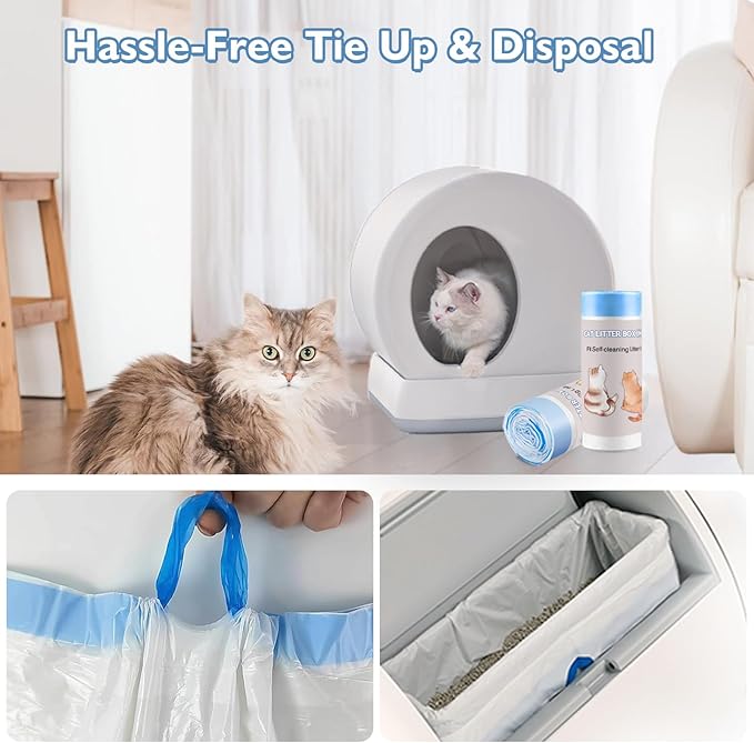 100 Count Self-Cleaning Cat Litter Box Liners Compatible With MW-SC01/MW-SC02/MW-LR01 Automatic Cat Litter Box, Drawstring Heavy Duty Cat Litter Receptacles Bags Replacement Trash Bag -18" x 12.6"