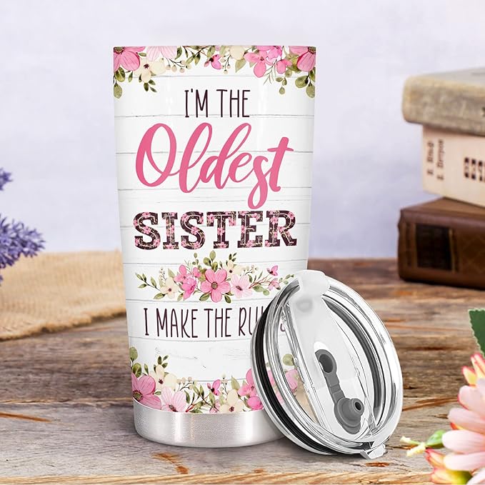 34HD Sister Gifts - Oldest Sister Tumbler with Lid, 20 oz Stainless Steel, Seester Mug - Birthday Gifts for Siblings