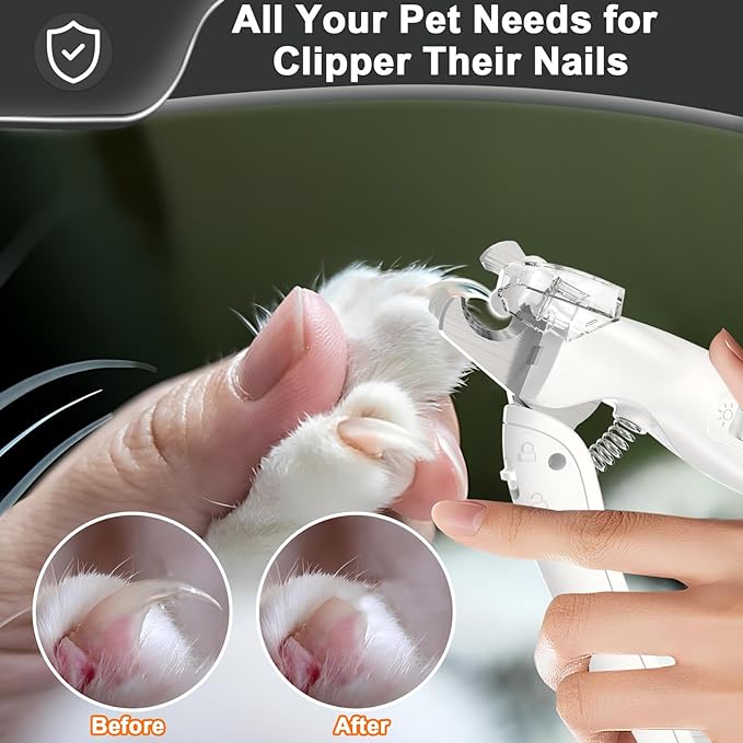 2 in 1 Dog Nail Clippers & Dog Paw Trimmer for Large Medium Small Dogs, USB Rechargeable Dog Nail Trimmers with 2 LED Light and Safe Lock Design for Dogs and Cats