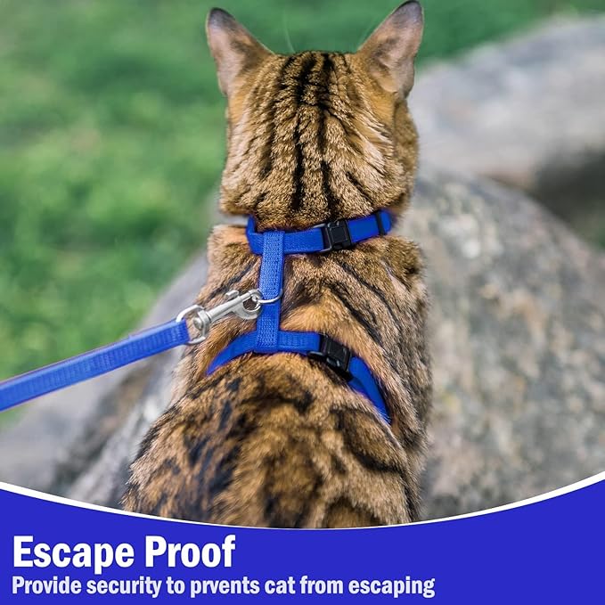 PUPTECK Adjustable Cat Harness and Leash Set Escape Proof Kitten Strap Collar for Walking Travel, Blue, M