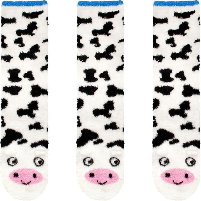 BambooMN Super Soft Warm Cute Furry Animal Non-Slip Fuzzy Cozy Fluffly Crew Winter Home Socks, Value Pack