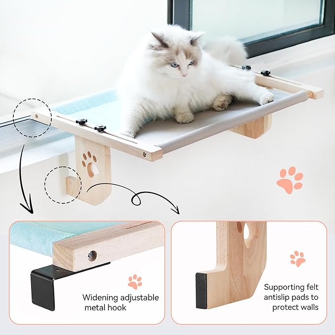 Cat Window Perch, Cat Window Hammock, Sturdy Cat Window Seat for Large Cats, Easy-to-Install and Removable Hammock for Cleaning – Damage-Free Window Mount, Medium & Large Sizes
