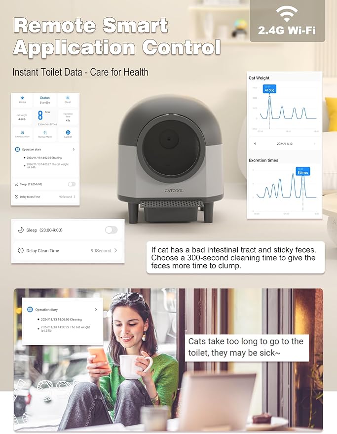 Automatic Cat Litter Box Self Cleaning,Smart Litter Box with 10 Safety Sensor Radars,100L Electric Cat Litter Box with Stairs for Multiple Cats,APP-Control,Advanced Odor Control OMCPET-Black