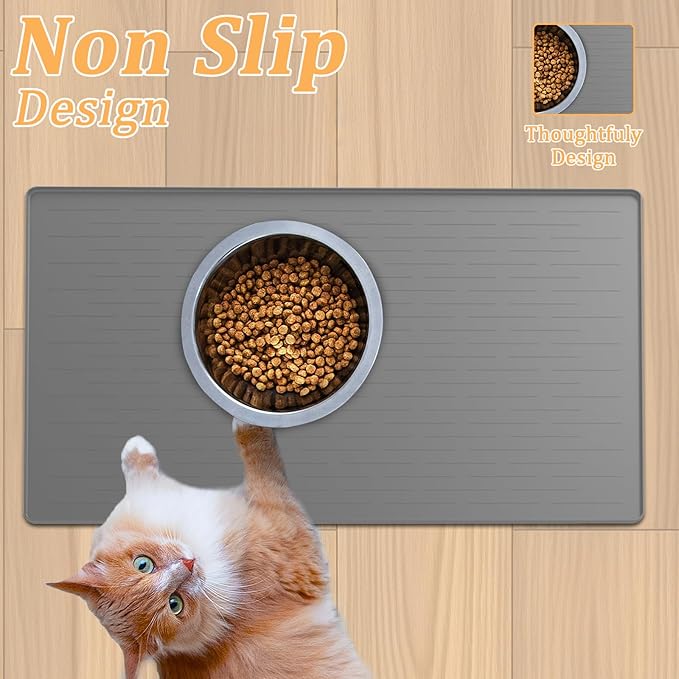 32"x24" Large Silicone Pet Feeding Mat, Waterproof Non-Slip Dog and Cat Bowl Mat for Food & Water, Durable Floor Protector to Prevent Spills, Easy to Clean, Lake Blue