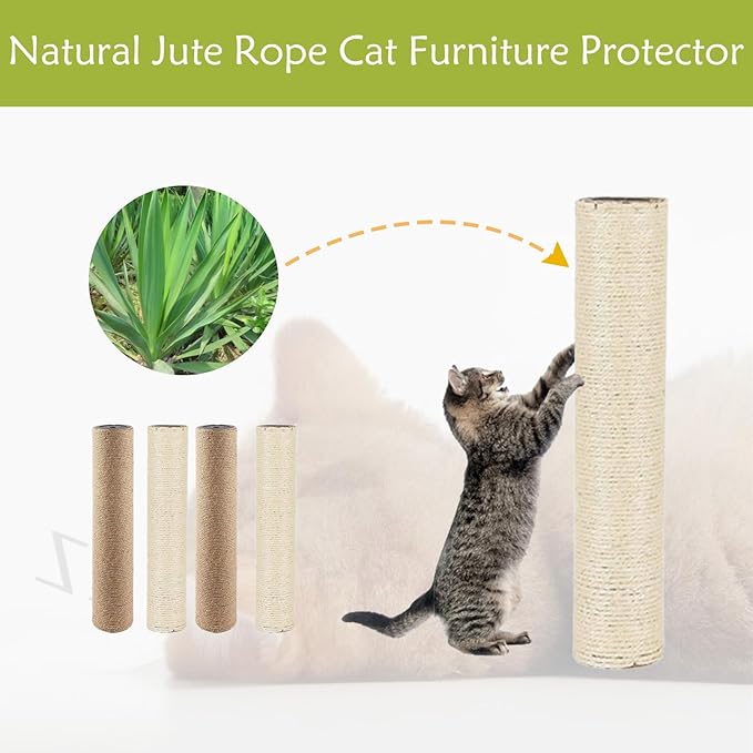 4 Pcs Cat Scratching Post Replacement for Indoor 15.7 x 3.1 Inches Cats Tree Replacement Parts Natural Sisal Cat Scratch Posts Refill Pole Part with M8 Screws Spare Cat Furniture Accessories